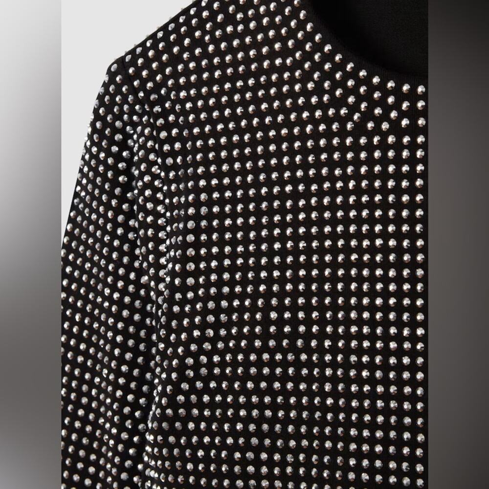 GOOD AMERICAN  Embellished Mini Dress in Black Bodycon Long Sleeve Crew Neck Med - Picture 8 of 14